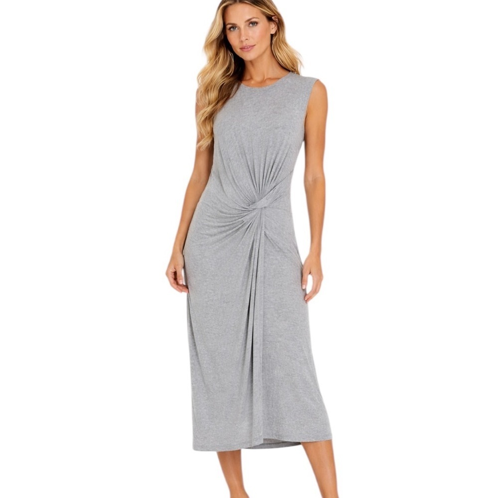 Topshop Twist Front Jersey Midi Dress in Marked Gray Size 8